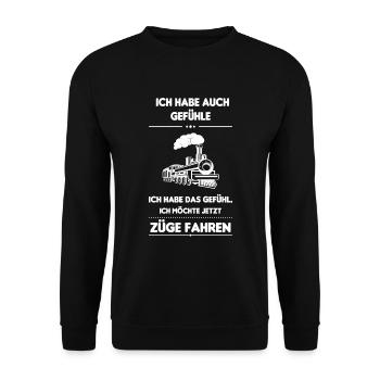 Modelleisenbahn Dampflok Modellbau Zug Lok Spruch - Unisex Pullover - Schwarz - Vorne - Alina (178cm) & Michal (187cm)