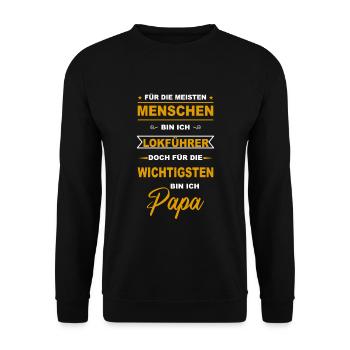 Lokführer Zugführer Eisenbahn Zug Tram Papa Vater - Unisex Pullover - Schwarz - Vorne - Alina (178cm) & Michal (187cm)