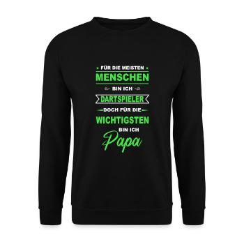 Dart Darts Bullseye Pfeil Dartpfeil Papa Vater - Unisex Pullover - Schwarz - Vorne - Alina (178cm) & Michal (187cm)