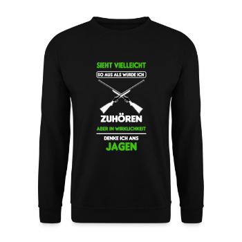 Jäger Jagen Jagd Wald Hirsch Geweih Wild Geschenk - Unisex Pullover - Schwarz - Vorne - Alina (178cm) & Michal (187cm)