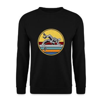 Ringen Ringer Kampfsport Sport Ringkampf Freistil - Unisex Pullover - Schwarz - Vorne - Alina (178cm) & Michal (187cm)