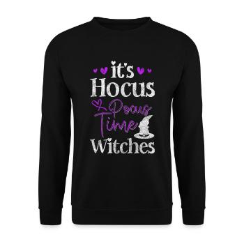 Hexerei Besen Zauberspruch Wicca - Unisex Pullover - Schwarz - Vorne - Alina (178cm) & Michal (187cm)