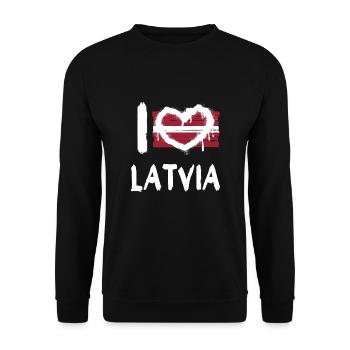 I love Latvia / Ich Liebe Lettland Land Länder - Unisex Pullover - Schwarz - Vorne - Alina (178cm) & Michal (187cm)