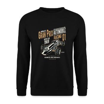GRAND PRIX SUPER CAR - Vintage Rennwagen Motiv - Unisex Pullover - Schwarz - Vorne - Alina (178cm) & Michal (187cm)