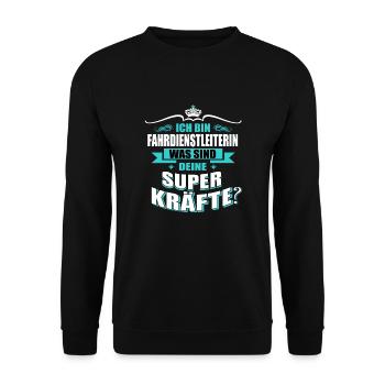 FAHRDIENSTLEITERIN-Superkräfte GESCHENK - Unisex Pullover - Schwarz - Vorne - Alina (178cm) & Michal (187cm)