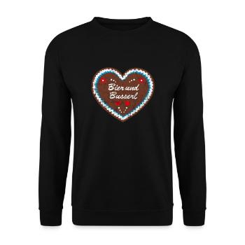 Lebkuchenherz "Bier und Busserl" grunge look - Unisex Pullover - Schwarz - Vorne - Alina (178cm) & Michal (187cm)