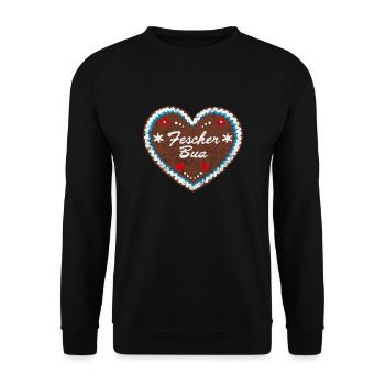 Lebkuchenherz "Fescher Bua" - Unisex Pullover - Schwarz - Vorne - Alina (178cm) & Michal (187cm)
