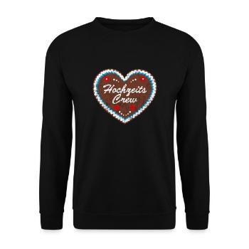 Lebkuchenherz "Hochzeits-Crew" grunge look - Unisex Pullover - Schwarz - Vorne - Alina (178cm) & Michal (187cm)