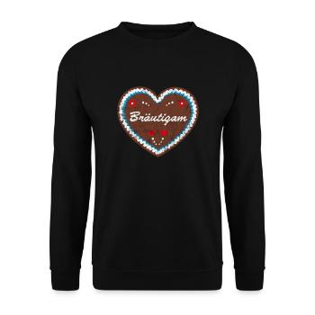 Lebkuchenherz "Bräutigam" JGA - Unisex Pullover - Schwarz - Vorne - Alina (178cm) & Michal (187cm)