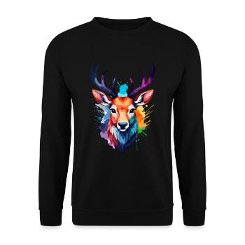 Hirsch in Aquarellfarben Cooles Aquarellgeweih - Unisex Pullover - Schwarz - Vorne - Alina (178cm) & Michal (187cm)