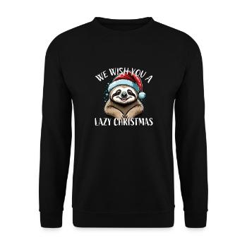 Weihnachtsfaultier We wish you a lazy Christmas - Unisex Pullover - Schwarz - Vorne - Alina (178cm) & Michal (187cm)