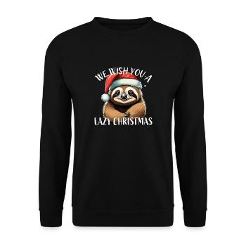 Weihnachtsfaultier We wish you a Lazy Christmas - Unisex Pullover - Schwarz - Vorne - Alina (178cm) & Michal (187cm)