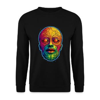 Trippy psytrance Face - Surrealismus für dein Goa - Unisex Pullover - Schwarz - Vorne - Alina (178cm) & Michal (187cm)