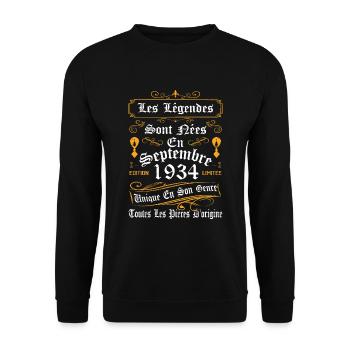 Les Legéndes Sont Neés En Septembre 1934 - Sweat-shirt Unisexe - noir - Devant - Alina (178cm) & Michal (187cm)