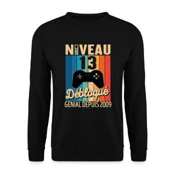 Niveau 13 Ans Débloqué Génial Depuis 2009 Cadeau - Sweat-shirt Unisexe - noir - Devant - Alina (178cm) & Michal (187cm)