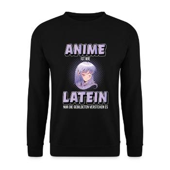 Anime Spruch Cosplay Manga Geek Geschenk lustig - Unisex Pullover - Schwarz - Vorne - Alina (178cm) & Michal (187cm)