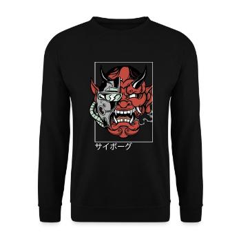 Oni Streetwear Hannya démon japonais diable - Sweat-shirt Unisexe - noir - Devant - Alina (178cm) & Michal (187cm)