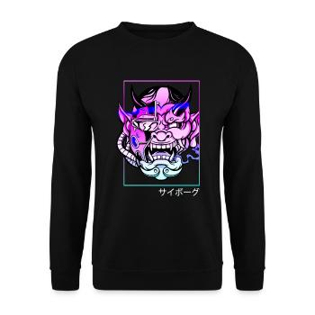 Oni Streetwear Hannya démon japonais Vaporwave - Sweat-shirt Unisexe - noir - Devant - Alina (178cm) & Michal (187cm)