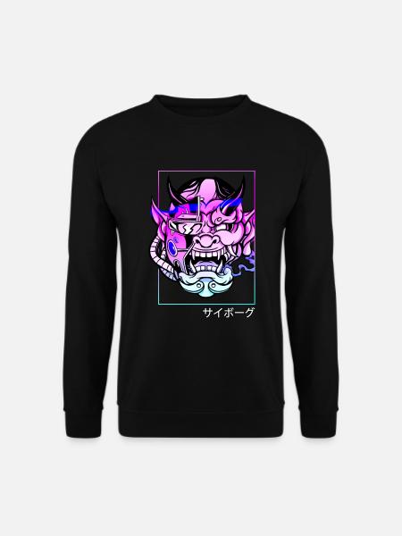 Oni Streetwear Hannya japanischer Dämon Vaporwave - Unisex Pullover - Schwarz