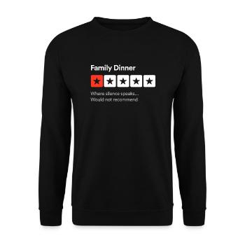 Familienessen, wo die Stille spricht... Lustige Rezension - Unisex Pullover - Schwarz - Vorne - Alina (178cm) & Michal (187cm)