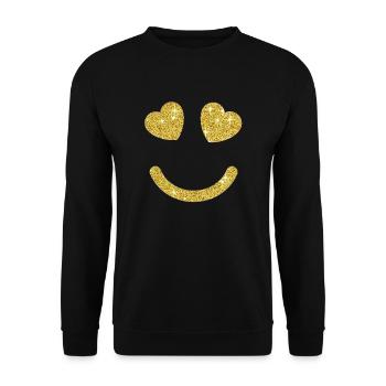 LOVE Face Gesicht Gold Glitter Glitzer - Unisex Pullover - Schwarz - Vorne - Alina (178cm) & Michal (187cm)