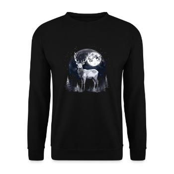 Hirsch Wald Mond Natur - Unisex Pullover - Schwarz - Vorne - Alina (178cm) & Michal (187cm)