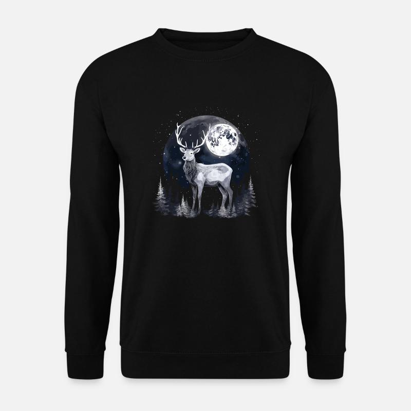 Hirsch Wald Mond Natur - Unisex Pullover - Schwarz