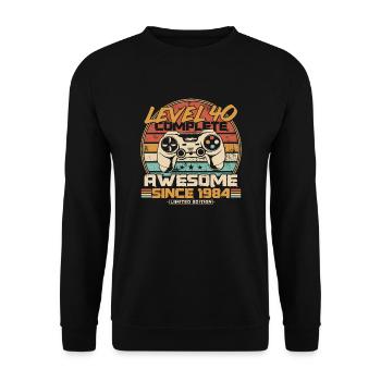 40th Birthday Gamer Born 1984 - Unisex Sweatshirt - black - Front - Alina (178cm) & Michal (187cm)