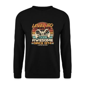 50th Birthday Gamer Born 1974 - Unisex Sweatshirt - black - Front - Alina (178cm) & Michal (187cm)