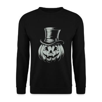 Citrouille d’Halloween avec dessin au trait de chapeau haut de forme - Sweat-shirt Unisexe - noir - Devant - Alina (178cm) & Michal (187cm)