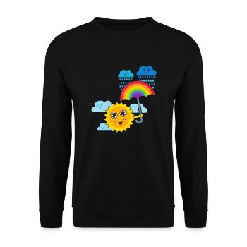 Sonne & Regenbogen-Schirm - Unisex Pullover - Schwarz - Vorne - Alina (178cm) & Michal (187cm)