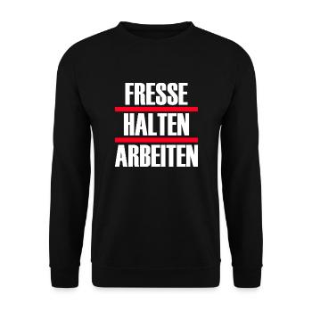 fresse halten arbeiten - Unisex Pullover - Schwarz - Vorne - Alina (178cm) & Michal (187cm)