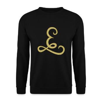 E - gold, letter, alphabet, monogram - Unisex Pullover - Schwarz - Vorne - Alina (178cm) & Michal (187cm)