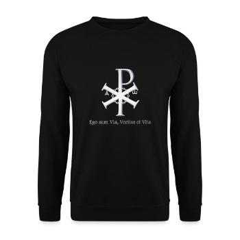 Symbole début fin Alpha Oméga Dieu Chrétien - Sweat-shirt Unisexe - noir - Devant - Alina (178cm) & Michal (187cm)