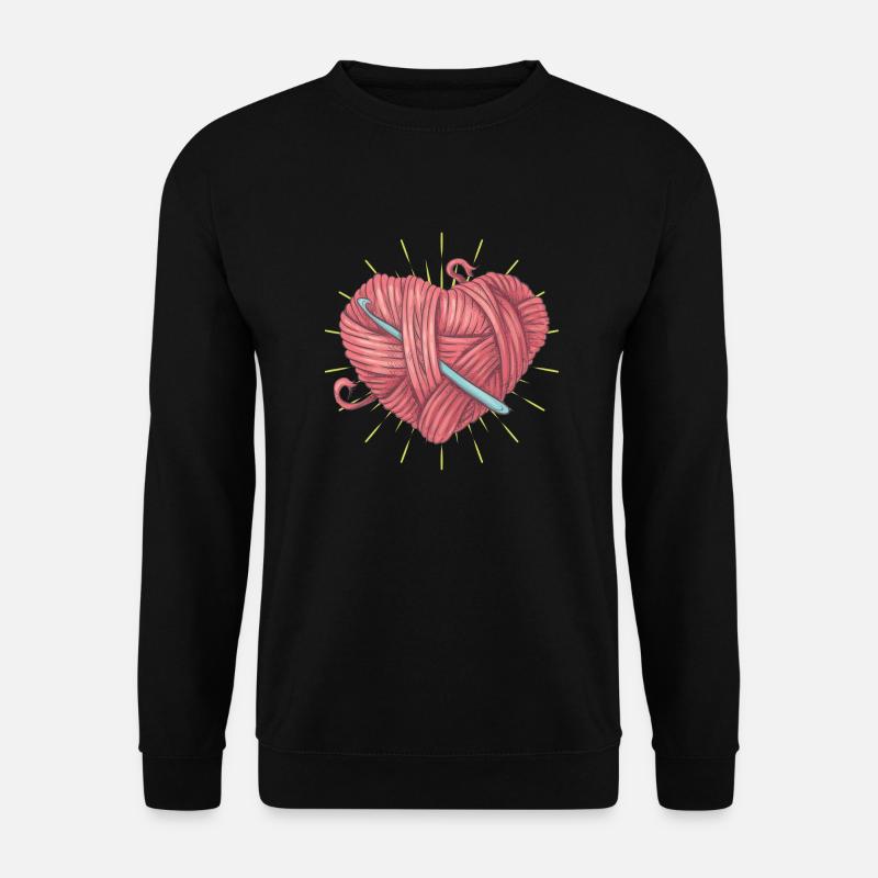 Herz aus Wolle - Häkel Design - Unisex Pullover - Schwarz