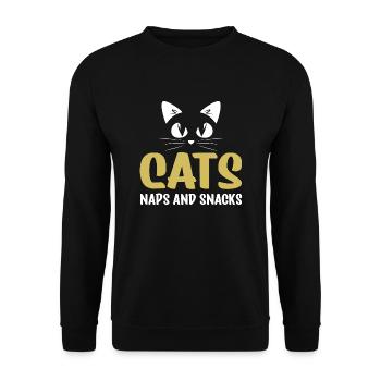 Cat Funny Owner Lovers Cats Naps Snacks - Unisex Sweatshirt - black - Front - Alina (178cm) & Michal (187cm)