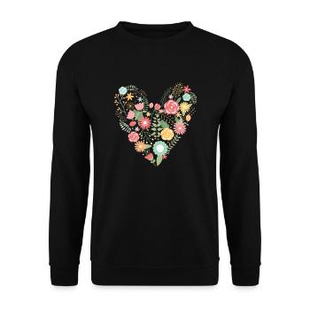 Blumenherz Liebe Muttertag Frühling - Unisex Pullover - Schwarz - Vorne - Alina (178cm) & Michal (187cm)