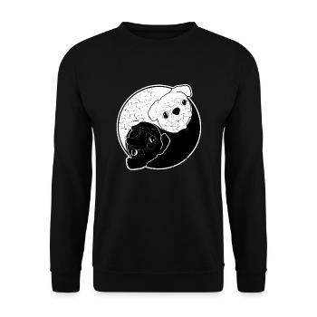 Mops YIN & Mops YANG – die Yin Yang Möpse - Unisex Pullover - Schwarz - Vorne - Alina (178cm) & Michal (187cm)