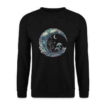 Halbmond Ästhetischer Pilz Cottagecore - Unisex Pullover - Schwarz - Vorne - Alina (178cm) & Michal (187cm)