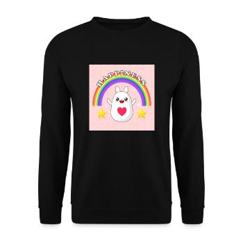 Happiness Hase mit Regenbogen - Unisex Pullover - Schwarz - Vorne - Alina (178cm) & Michal (187cm)