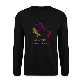 Einhorn Fisch Spruch Lustig - Unisex Pullover - Schwarz - Vorne - Alina (178cm) & Michal (187cm)