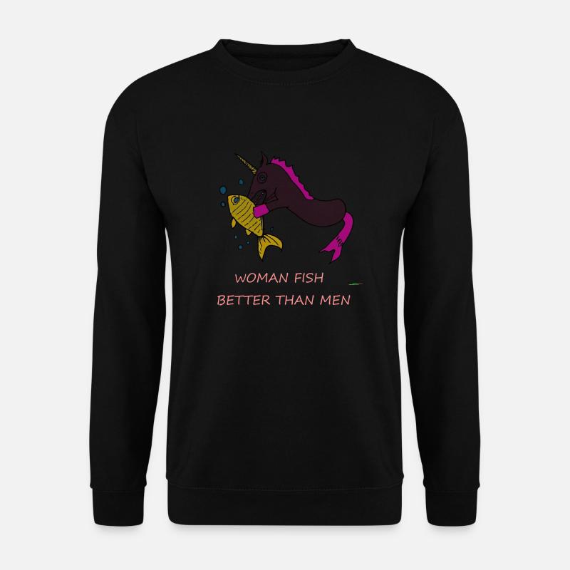 Einhorn Fisch Spruch Lustig - Unisex Pullover - Schwarz