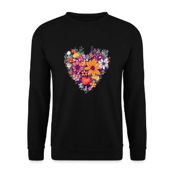 Herz aus Blumen - Unisex Pullover - Schwarz - Vorne - Alina (178cm) & Michal (187cm)
