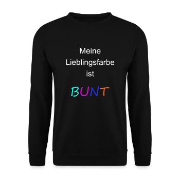 Meine Lieblingsfarbe ist BUNT (weiss) - Unisex Pullover - Schwarz - Vorne - Alina (178cm) & Michal (187cm)