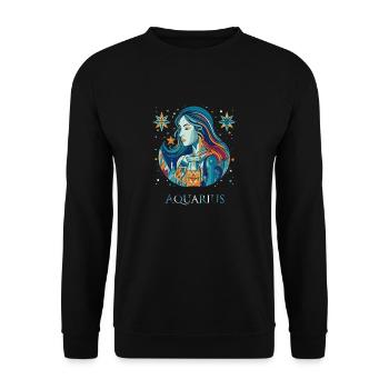Aquarius - Zodiac sign - Wassermann Sternzeichen - Unisex Pullover - Schwarz - Vorne - Alina (178cm) & Michal (187cm)
