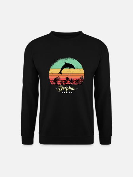 Delfin Vintage Tiere Retro Sunset Meerestiere - Unisex Pullover - Schwarz