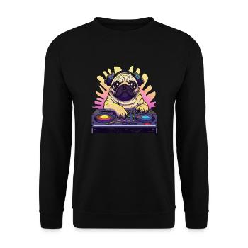 Mops Hund DJ Geschenkidee - DJ Hund - Unisex Pullover - Schwarz - Vorne - Alina (178cm) & Michal (187cm)