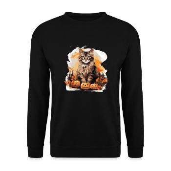 Maine Coon Automne Halloween Chat - Sweat-shirt Unisexe - noir - Devant - Alina (178cm) & Michal (187cm)