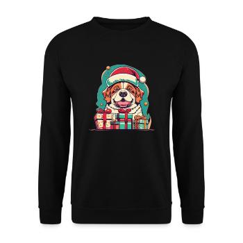 Glücklicher Hund Weihnachtsmütze mit Weihnachtsgeschenk - Unisex Pullover - Schwarz - Vorne - Alina (178cm) & Michal (187cm)