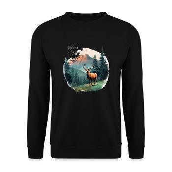 Tyrolean Eagle with Deer Design Village Kids Traditional Costume - Unisex Sweatshirt - black - Front - Alina (178cm) & Michal (187cm)